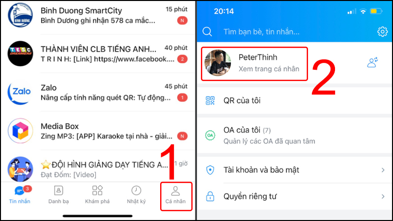 Truy cập trang cá nhân 